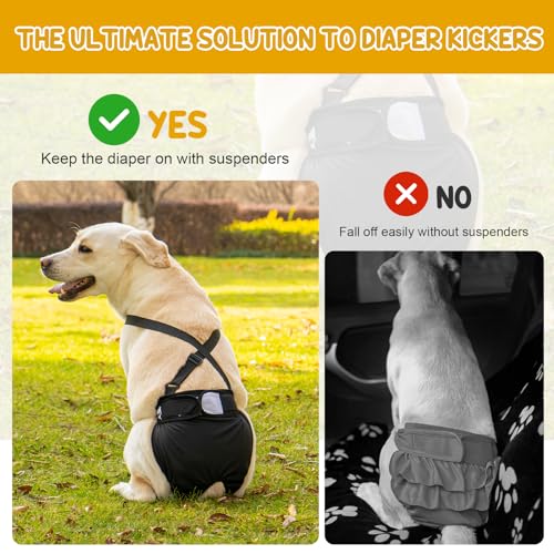 3 Pack Avont Washable Female Dog Diaper with Suspender, Reusable Girl Doggie Diapers for Small Medium Large Doggy in Heat Cycle Period Incontinence -XL - color: Black, size: XL