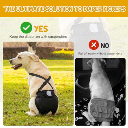 3 Pack Avont Washable Female Dog Diaper with Suspender, Reusable Girl Doggie Diapers for Small Medium Large Doggy in Heat Cycle Period Incontinence -L - color: Black, size: L