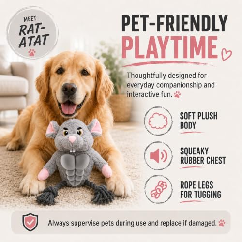 Funny Muscle Mouse Dog Toy with Squeaky Rubber Chest & Rope Legs, Interactive Plush Toy for Medium to Large Dogs, Multi-Texture Toy for Tug, Toss & Supervised Play - color: Gray