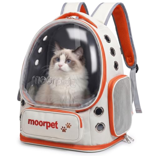 Cat Backpack Carrier, Transparent & Foldable Bubble Pet Backpack for Cats and Dogs, Breathable Kitten Carrier with Side Mesh and Pocket, Portable Travel Bag for Hiking, Walking, Vet (Orange) - color: Orange