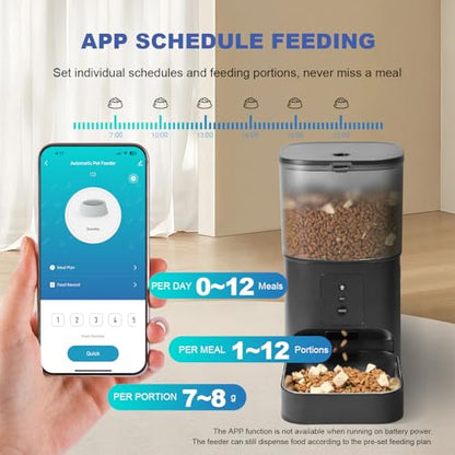 ANDOLL HOME 2.4G Automatic Cat Feeder, 4L WiFi Food Dispenser with 10s Voice Recorder, Pet Feeder up to 10 Meals per Day, Timed Cat Feeder with Dry Food Sealed Ring - color: Frosted Black