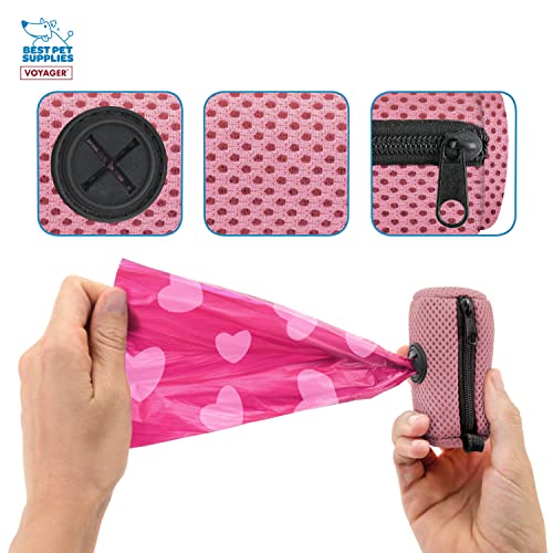 Best Pet Supplies 2팩 강아지 배변 봉투 홀더 목줄 부착물, 색상, 여행, 산책, 공원 및 실외 사용을 위한 재사용 가능한 메시 디스펜서 파우치, 클립온으로 부드럽고 내구성이 뛰어난 - 메시 핑크 - color: 메시 (핑크), size: 1개 (2팩)