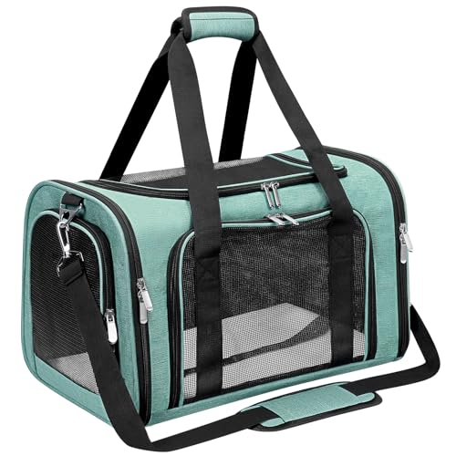 Soft-Sided Cat/Dog/Pet Carrier, Collapsible Pets Travel Carriers for Big Cats/Small Dogs with Shoulder Strap & Removable Mat, Mesh Puppy Carry Bag, Up to 16 Lbs, TSA Airline Approved(Turquoise) - color: Turquoise, size: 17"L x 11"W x 11"H
