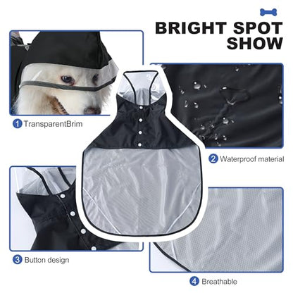 Dog Raincoat Adjustable Pet Waterproof Clothes Lightweight Rain Jacket Poncho Hoodies with Strip Reflective (Black, Small) - color: Black, size: Small