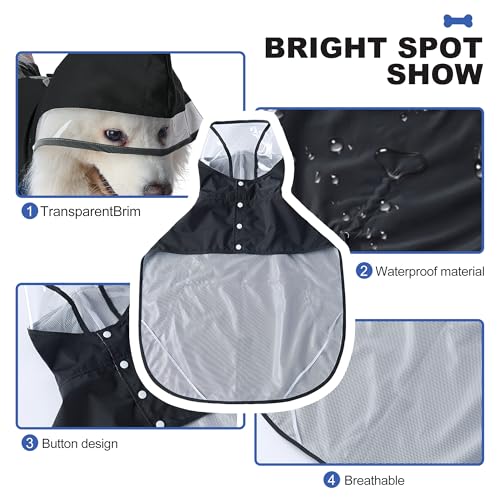 Dog Raincoat Adjustable Pet Waterproof Clothes Lightweight Rain Jacket Poncho Hoodies with Strip Reflective (Black, X-Large) - color: Black, size: X-Large