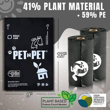 Pet N Pet 1080 Counts Black Poop Bags for Dogs, 41% Plant Based & 59% PE Extra Thick Dog Poop Bags Rolls, 9" x 13", Unscented Pet Waste Bag - size: 1 Count (Pack of 1080), style: Unscented - Black