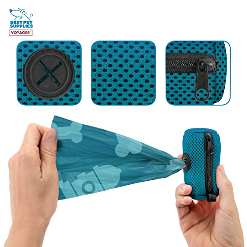 Best Pet Supplies 강아지 배변 봉투 홀더 목줄 부착물, 15개의 가방 포함, 터키석, 여행, 산책, 공원 및 실외 사용을 위한 재사용 가능한 메시 디스펜서 파우치, 클립온으로 부드럽고 내구성이 뛰어납니다 - color: 메시(터키석), size: 1 개(1 팩)