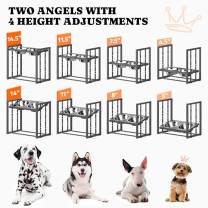 Elevated Dog Bowls for Medium Breed: 4 Height Adjustable Raised Dog Bowl Feeder Station with 2 Stainless Steel Bowls, Grey - color: Grey