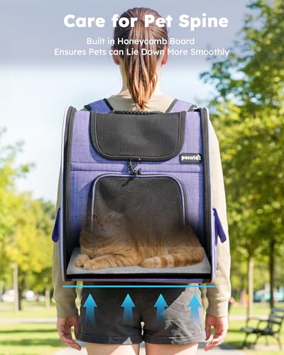 pecute Cat Backpack Expandable, Cat Carrier with Breathable Window - color: Purple, size: 12.6"L x 10.2"W x 16.5"H