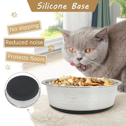 kathson Stainless Steel Dog Bowls 3 PCS Durable Dog Bowls with Rubber Non-Slip Base Cat Dishes for Water and Food Dishwasher Safe for Feeding Small/Medium/Large Sized Pets(8.7in) - size: 8.7in Dia.