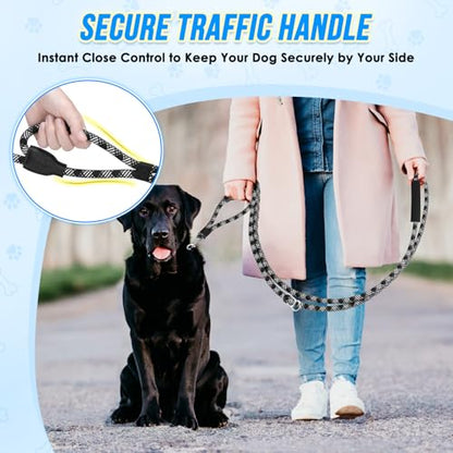 Lukovee Hands Free Dog Leash, 10FT Adjustable Training Lead 1/2 Inch Nylon Heavy Duty Lead No Pull for Large Medium Dogs, Tangle Free Reflective Waist-Leash for Walking Running(Xie-Black, plus Handle) - color: Black Diagonal Stripe