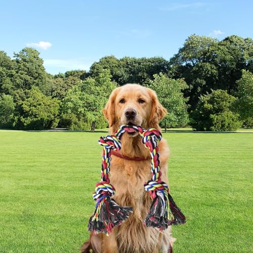 Heavy Duty Dog Rope Toys for Aggressive Chewers, Tough Tug of War Dog Toys for Large, Medium & Small Dogs - color: red