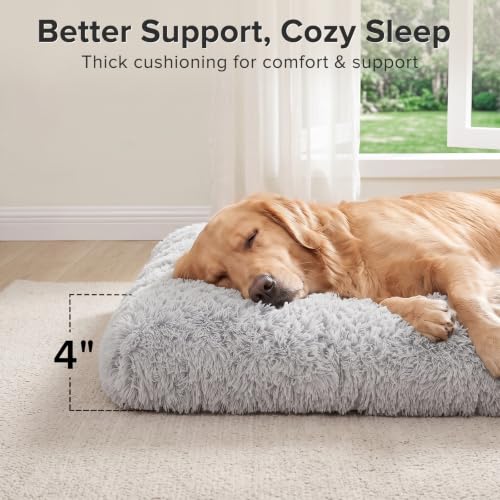 JOEJOY Large Dog Bed Crate Pad, Deluxe Plush Washable Dog Beds Fulffy Soft Kennel Pad Anti-Slip Pet Sleeping Mat for Extra Large Medium Small Dogs, 40" x 27", Grey - color: Grey, size: XL(40"x27"x4")