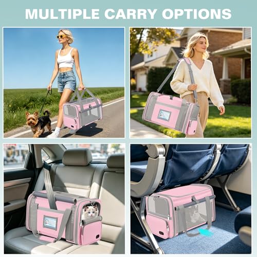 Soft Cat Carrier for Pets Up to 20 Lbs, Collapsible Cat Carrier Bag with Privacy Curtains, Airline Approved Small Pet Carrier for Small Medium Cats Dogs Puppy, Washable Soft Pet Travel Bag Dog Carrier - color: Pink