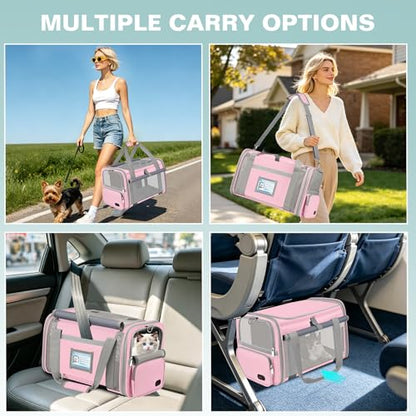 Soft Cat Carrier for Pets Up to 20 Lbs, Collapsible Cat Carrier Bag with Privacy Curtains, Airline Approved Small Pet Carrier for Small Medium Cats Dogs Puppy, Washable Soft Pet Travel Bag Dog Carrier - color: Pink