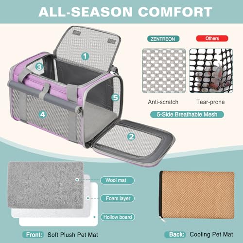 Soft Cat Carrier for Pets Up to 20 Lbs, Collapsible Cat Carrier Bag with Privacy Curtains, Airline Approved Small Pet Carrier for Small Medium Cats Dogs Puppy, Washable Soft Pet Travel Bag Dog Carrier - color: Purple