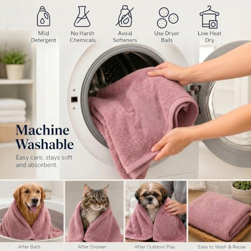 DAN RIVER Dog Towel - Pack of 1, 100% Cotton, 20x40, Ultra Soft 450 GSM, Super Absorbent & Quick Drying Towel for Dogs, Cats, and Other Pets, Dusty Rose. - color: Dusty Rose-bffs