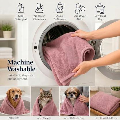 DAN RIVER Dog Towel - Pack of 1, 100% Cotton, 20x40, Ultra Soft 450 GSM, Super Absorbent & Quick Drying Towel for Dogs, Cats, and Other Pets, Dusty Rose. - color: Dusty Rose-bffs