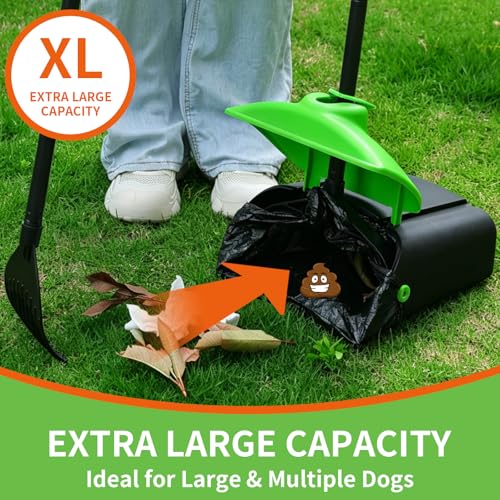 ienjoyed 40" Tall Dog Pooper Scooper with 100 Bags Attachment, Large Capacity Swivel Bin and Rake Metal Pole, Long Handle Pooper Scooper for Large Dogs, Dog Poop Scoop for Yard (Green) - color: Green