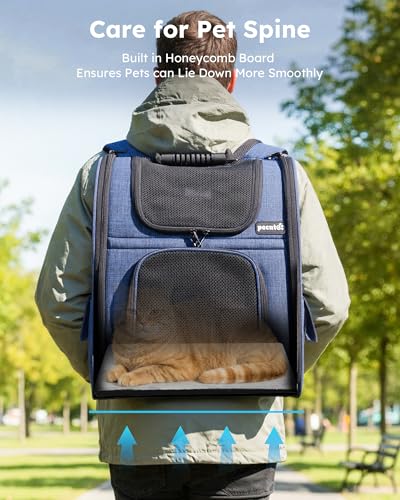 pecute Cat Carrier Backpack Expandable, Cat Backpack with Breathable Window - color: Blue, size: 12.6"L x 10.2"W x 16.5"H