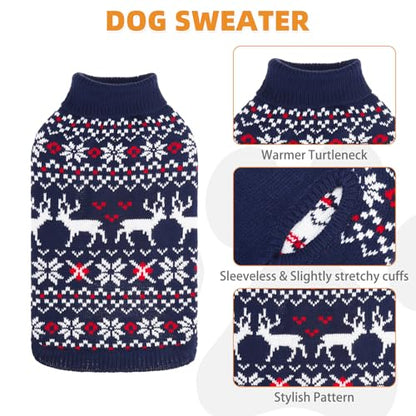 KOOLTAIL Christmas Dog Sweater, Cold Weather Pullover Classic Knitwear, Reindeer Snowflake Pattern Thick Warm Winter Pet Clothes,Cable Knit Sweaters for Small Medium Large Dogs Boy Girl,Navy Blue L/XL - color: Navy Blue, size: Large/X-Large