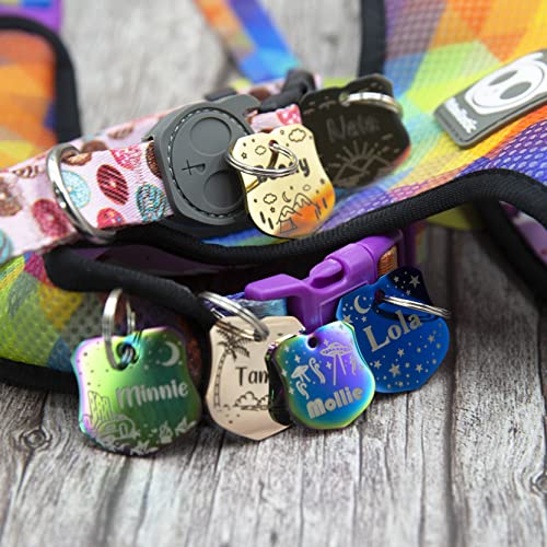 Personalized Dog Tag with 5 Lines of Custom Deep Engraved Durable Stainless Steel Pet ID Name Tag Designer Small Size Badge - size: Small, style: Badge