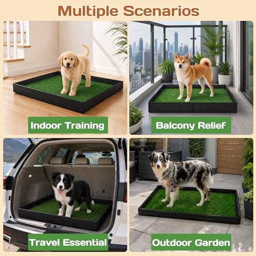 Dog Grass Pad with Tray - 32"x22" Dog Potty Grass with 8pc Pee Pads, Reusable Artificial Grass for Dogs Potty, Portable Indoor Outdoor Dogs Litter Box for Patio Balcony Porch