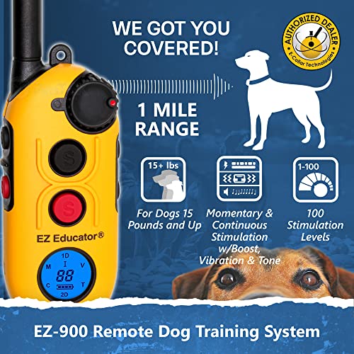 Educator EZ-900 E Collar for Dog Training with Remote - 1/2 Mile Range, Waterproof, 256 Blunt Stimulation Levels, Tone or Vibration Mode, Night Tracking Light for Small, Medium & Large Dogs - size: EZ-900 - 1 Dog