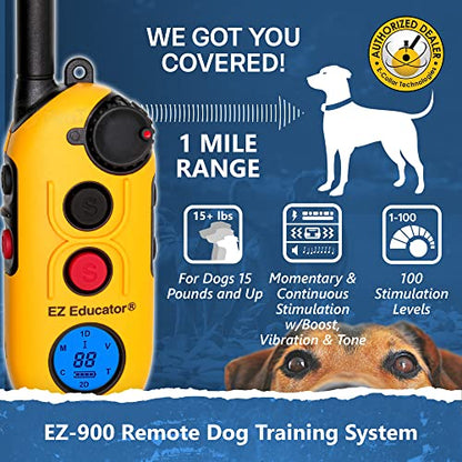 Educator EZ-900 E Collar for Dog Training with Remote - 1/2 Mile Range, Waterproof, 256 Blunt Stimulation Levels, Tone or Vibration Mode, Night Tracking Light for Small, Medium & Large Dogs - size: EZ-900 - 1 Dog