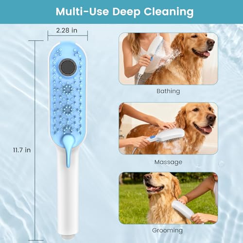 4 Mode Dog Shower Attachment, High Pressure Handheld Sprayer with ON/OFF Switch, 78 Inches Stainless Steel Hose, Diverter, Adhesive Holder, for Indoor/Outdoor Dog Bathing and Cleaning