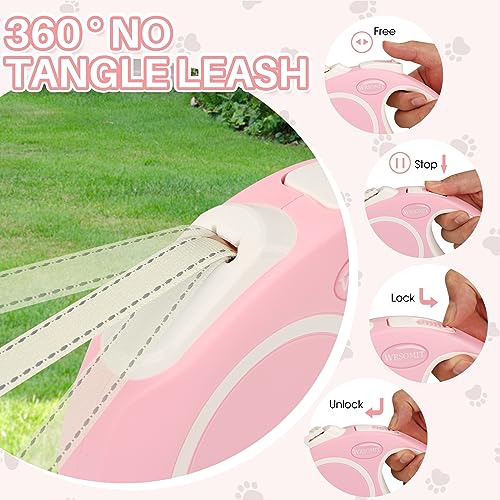 Upgraded Retractable Dog Leash with Chew Proof Cable and Poop Bag Dispenser, 16Ft Heavy Duty Dog Leash for Small Medium Large Dogs up to 120lbs, 360° No Tangle