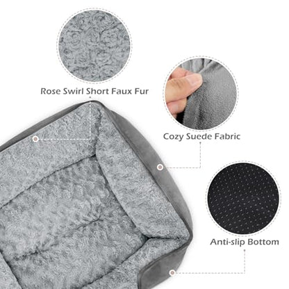 INVENHO Medium Dog Bed Rectangle Washable Orthopedic Soft Calming Sleeping Durable Pet Cuddler with Anti-Slip Bottom - color: Light Grey, size: M(25"x 21"x 8")