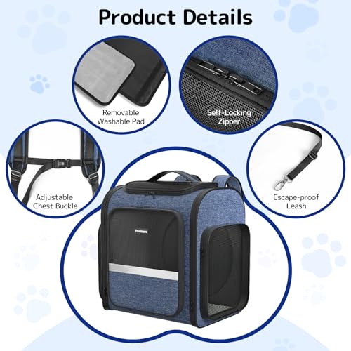 Cat Carrier Backpack with Detachable Play Tunnel, 2 in 1 Cat Tunnel Backpack Suitable for Carrying & Playing, Expandable Pet Carrier for Small Medium Kitten Puppy, Suitable for Travel Hiking Camping - color: Blue+Tunnel