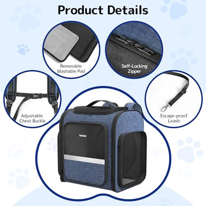 Cat Carrier Backpack with Detachable Play Tunnel, 2 in 1 Cat Tunnel Backpack Suitable for Carrying & Playing, Expandable Pet Carrier for Small Medium Kitten Puppy, Suitable for Travel Hiking Camping - color: Blue+Tunnel