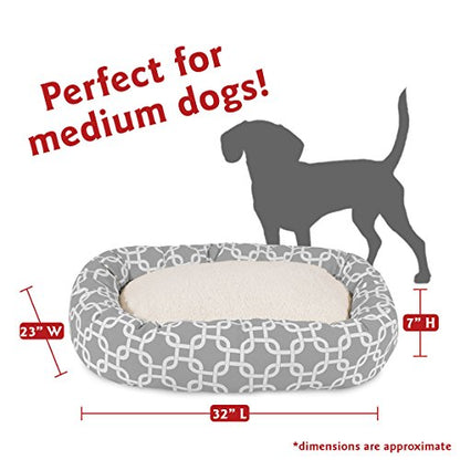 Majestic Pet 32 Inch Links Sherpa Calming Dog Bed Washable – Cozy Soft Round Dog Bed with Spine for Head Support - Fluffy Donut Dog Bed 32x23x7 (inch) – Round Pet Bed Medium - GRAY - color: Gray, style: 32 in.
