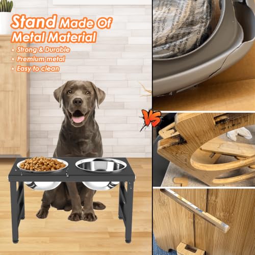Metal Raised Dog Bowl, 10" Elevate Dog Feeder Stand, 2 Bowls & Non-Slip Mat - color: Black - L Dog Mat, size: Height:10inch
