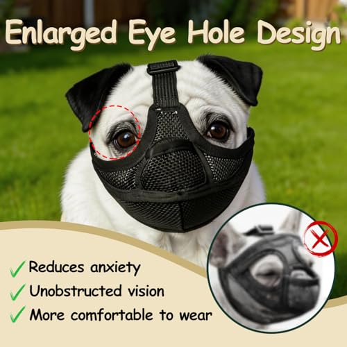 Short Snout Dog Muzzle for French Bulldog, Open-Eye & Full Pant Design Prevent Eating Biting, Panting & Drinking & Feeding Freely, Dog Mask for Shih Tzu Pug Boston Terrier English Bulldog(S, Black) - size: S(11.5"-17.5")