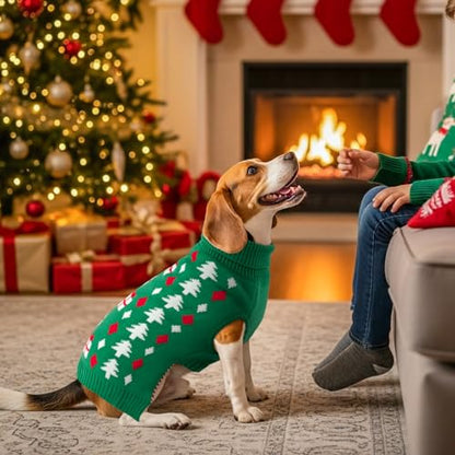 Christmas Dog Sweater Pet Christmas Knitwear Warm Dog Turtleneck Sweater with Xmas Trees Patterns Pet Winter Warm Clothes Knitted Shirt Hoodie for Small Medium Large Dogs L - size: Large