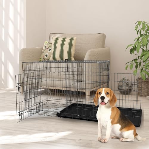 Dog Crate, 24/30/36/42/48 Inch Dog Crates for Small Medium Large Dogs Indoor, Folding Metal Dog Kennel Dog Cage with Double-Door, Divider Panel, Removable Tray, Locks and Handle, (36 Inch, Black) - color: BLACK, size: 36.0"L x 22.0"W x 25.0"H