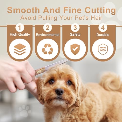 Professional Dog Grooming Scissors Rose Gold 440C Stainless Steel Straight Thinning Curved Chunker Shears for Pet Grooming Services Dogs and Cats (Straight, 7.5‘’) - size: 7.5‘’, style: Straight