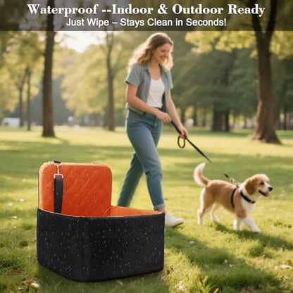 Dog Car Seat for Small/Medium Dogs,Pet Dog Booster Car Seat Puppy 15-35 lbs with Soft 4+2in Detachable Pads Detachable Elevated Cushion and Washable Cover Brown - color: black-brown