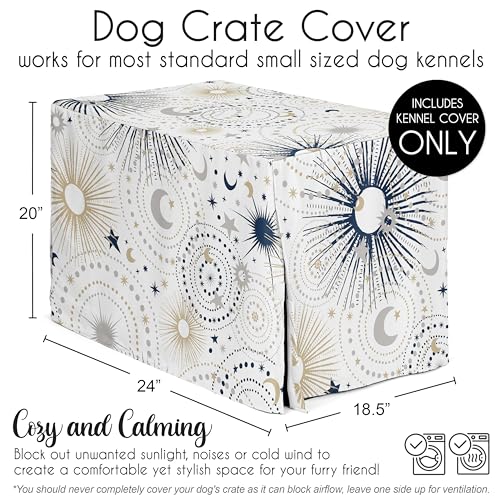 Sweet Jojo Designs 24in. Small Dog Crate Cover (Boho Star and Moon) Pet Cage, Kennel Covers (Shabby Chic, Bohemian, Celestial, Sky, Stars & Moons, Starburst, Cosmic, Mystical, Navy Blue & Gold, Grey) - color: Blue Celestial, size: 24.0"L x 18.5"W x 20.0"H