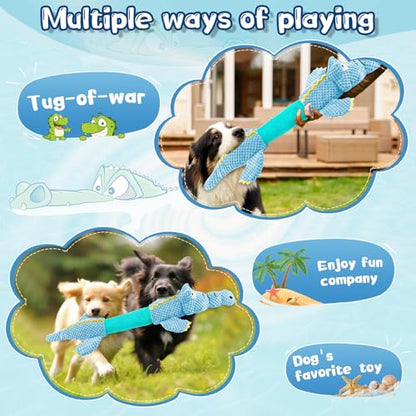 WOWBALA Interactive Tug of War Dog Toys for Small to Large Breeds-Squeaky Plush Puppy Toys with Crinkle Paper, Stuffed Chew Dog Toys to Keep Them Busy, Training Reward Gift (Blue) - color: Blue