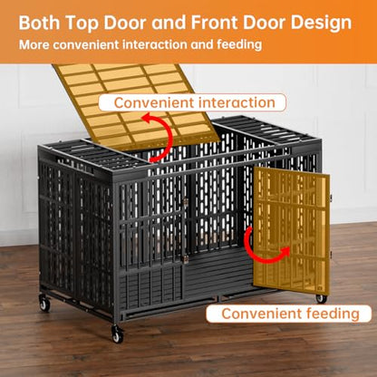 Snuowu 54 Inch Heavy Duty Dog Crate with Wheels, Metal Big Dog Cage for Large and Medium Dogs, Extra Large XL XXL Indestructible Dog Crate with Removable Tray. - size: 53.4"L x 29.0"W x 32.0"H