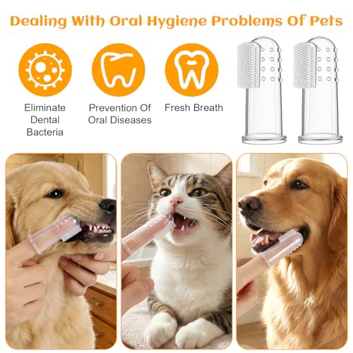 10 Pcs Dog Finger Toothbrush Small Breed Finger Toothbrush with Silicone Bristles and 16 Round Particles for Dogs Cats Dental Care Puppy Tooth Brushing Kit Fits Most Fingers