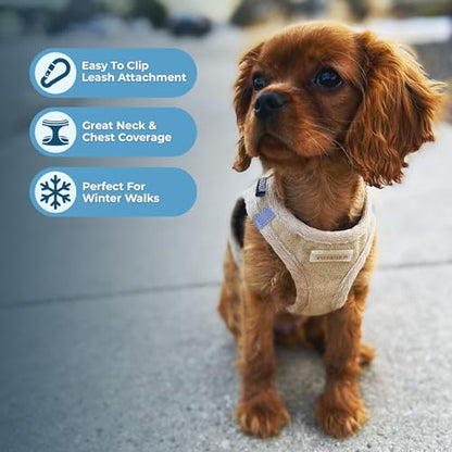Best Pet Supplies Voyager Step-in Plush Dog Harness - Soft, Step in Vest Harness and Reflective Dog 5 ft Leash Combo with Neoprene Handle for Small and Medium Dogs, Latte Suede, S - color: Harness Leash Set (Latte Suede), size: S (Chest: 14.5 - 16")