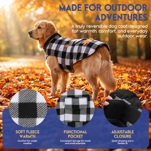 ASENKU Dog Winter Coat, Fleece Doggie Jacket Plaid Reversible Vest Waterproof Windproof Cold Weather Clothes for Small Medium Large Dogs (XS, White) - color: White, size: X-Small