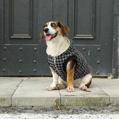 Vecomfy Fleece Lining Dog Hoodie for Small Dogs Extra Warm Plaid Sweater with Drawstring Hooded Coats in Winter Puppy Jacket,Black S - color: Black Plaid, size: Small (Pack of 1)