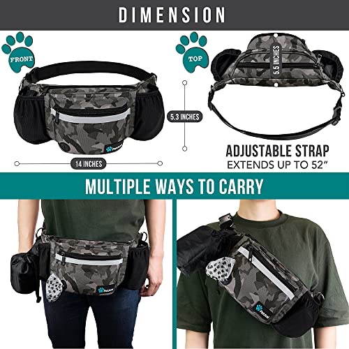 PetAmi Dog Fanny Pack, Treat Pouch for Dog Walking, Training, Built in Poop Bag Dispenser, Water Bottle Holder, Collapsible Bowl, Pet Treat Waist Belt for Hiking, Running, Kibbles (Camo Black) - color: Camo Black