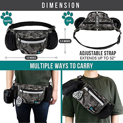 PetAmi Dog Fanny Pack, Treat Pouch for Dog Walking, Training, Built in Poop Bag Dispenser, Water Bottle Holder, Collapsible Bowl, Pet Treat Waist Belt for Hiking, Running, Kibbles (Camo Black) - color: Camo Black
